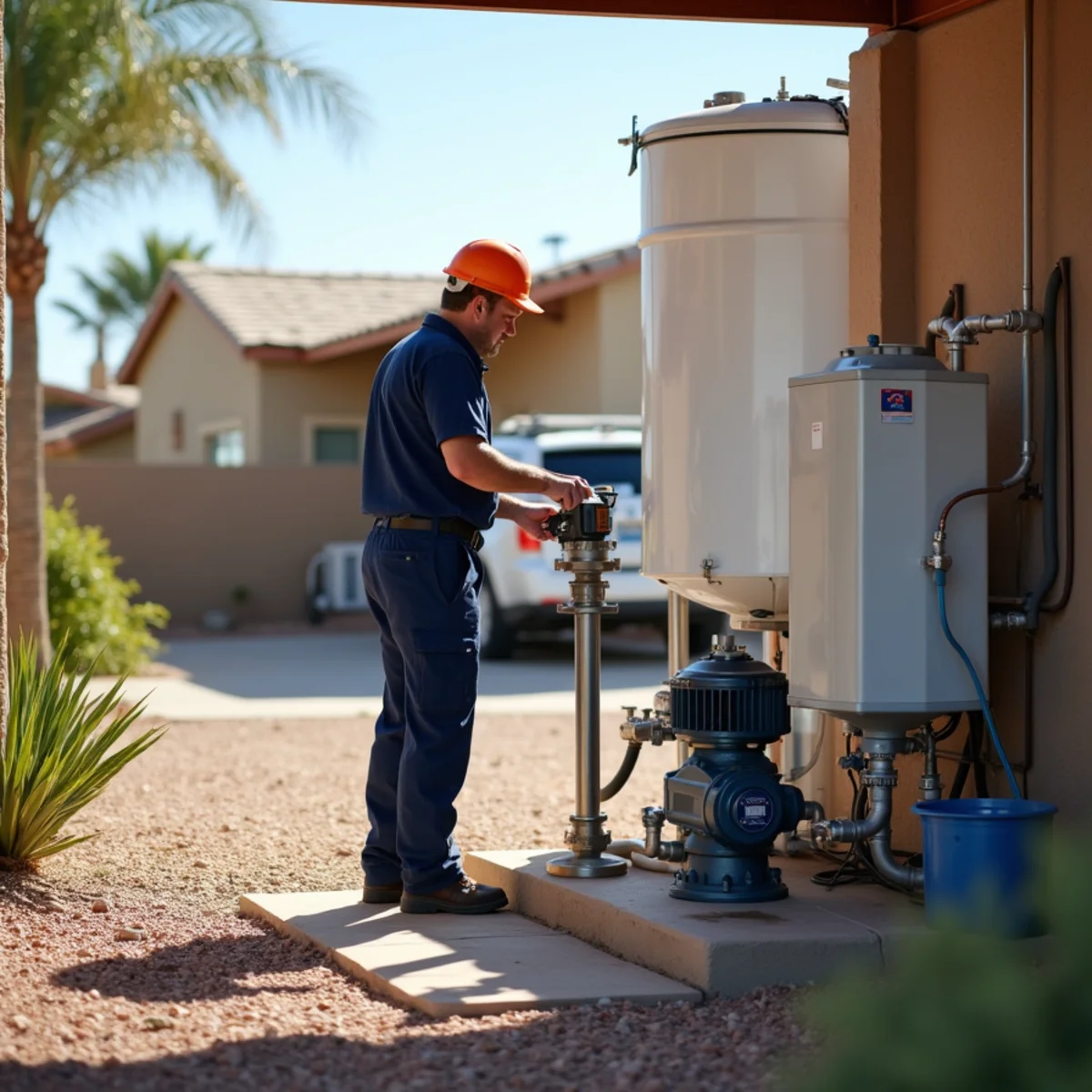 Well pressure tank and pump equipment in a rural Tonopah, AZ home